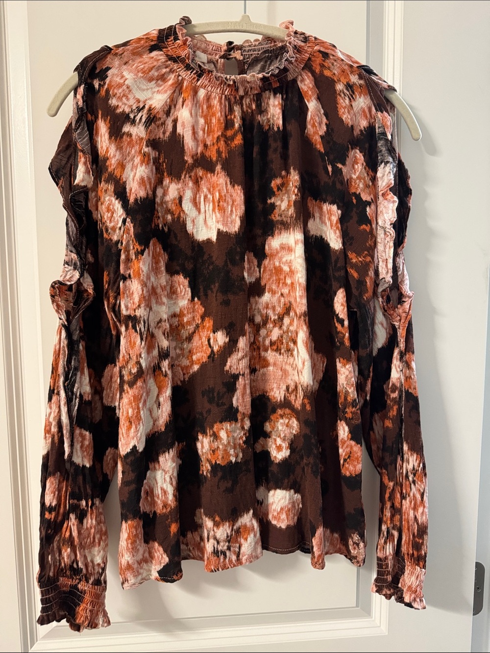 Maurices Brown & Rust Floral Cold-Shoulder Blouse
